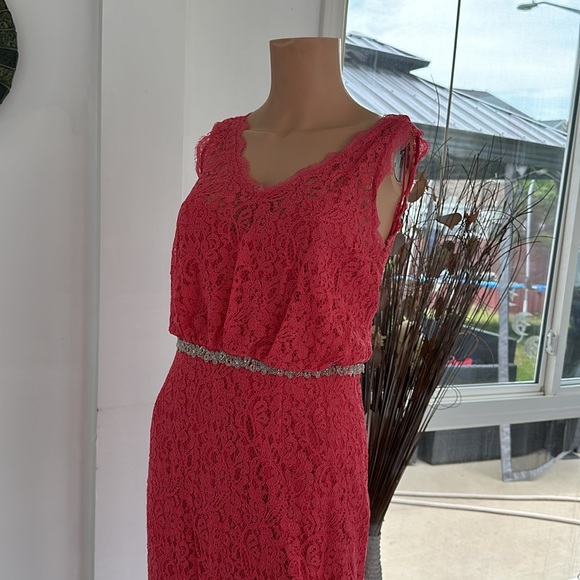 Watermelon pink lace a cut dress - Picture 2 of 5